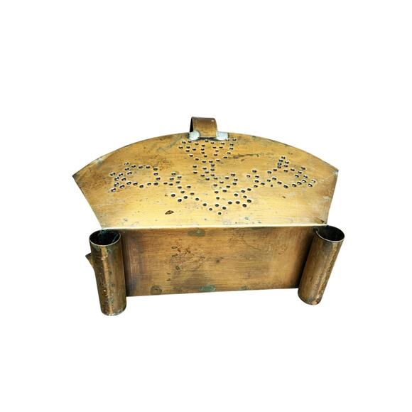 Vintage Tulip Punched Copper Napkin Holder Plenty of Patina - Picture 6 of 9